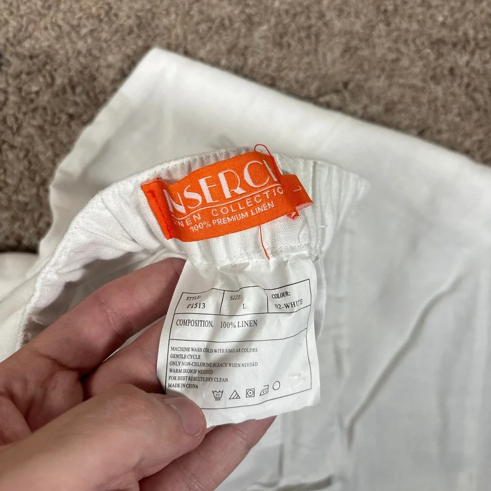 Inserch Linen Collection Mens White 100% Premium Linen Drawstring Pants Size L